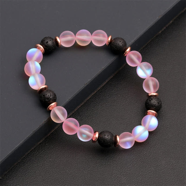 Bracelet en perles de quartz rose et pierre de lave Olivenorma