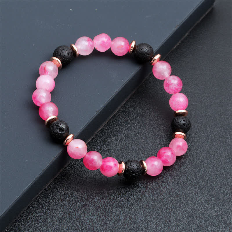 Bracelet en perles de quartz rose et pierre de lave Olivenorma