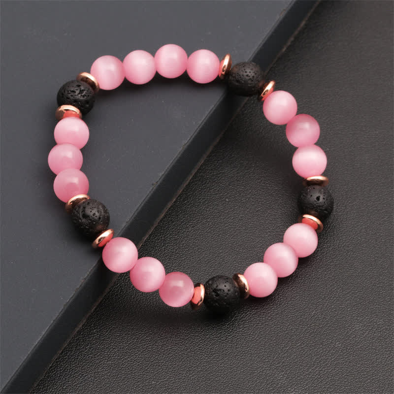 Bracelet en perles de quartz rose et pierre de lave Olivenorma