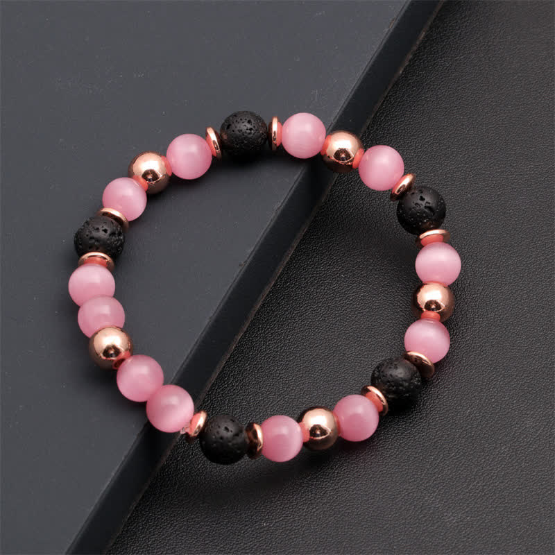 Bracelet en perles de quartz rose et pierre de lave Olivenorma