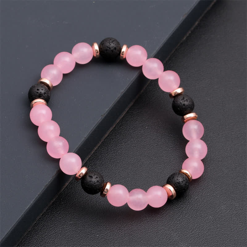 Bracelet en perles de quartz rose et pierre de lave Olivenorma