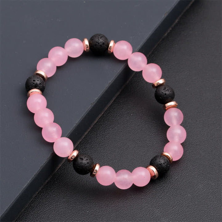 Bracelet en perles de quartz rose et pierre de lave Olivenorma