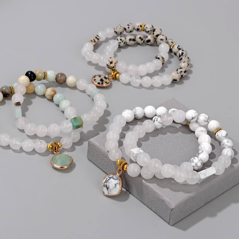 Ensemble de bracelets en perles de cristal transparent en pierre naturelle Olivenorma