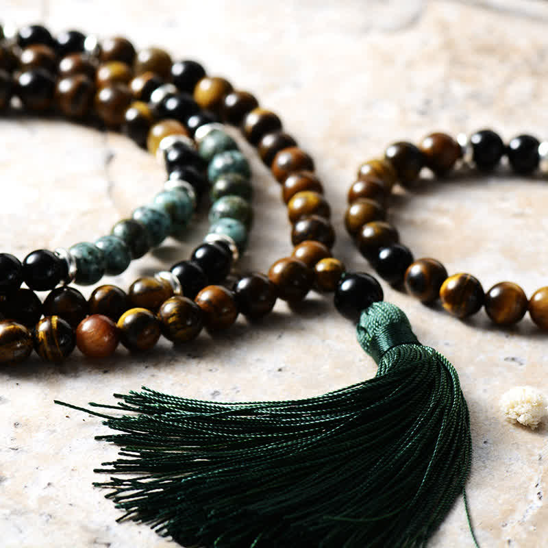 Collier et bracelet Mala Olivenorma 108 perles de cristal