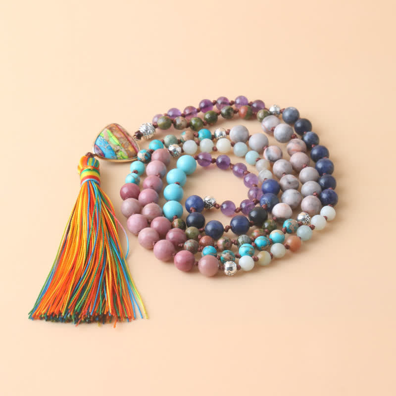 Collier à pampilles en 108 perles de Mala en pierre naturelle Olivenorma