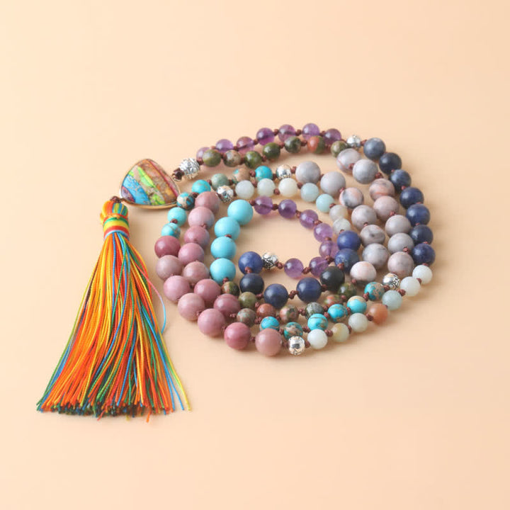 Collier à pampilles en 108 perles de Mala en pierre naturelle Olivenorma