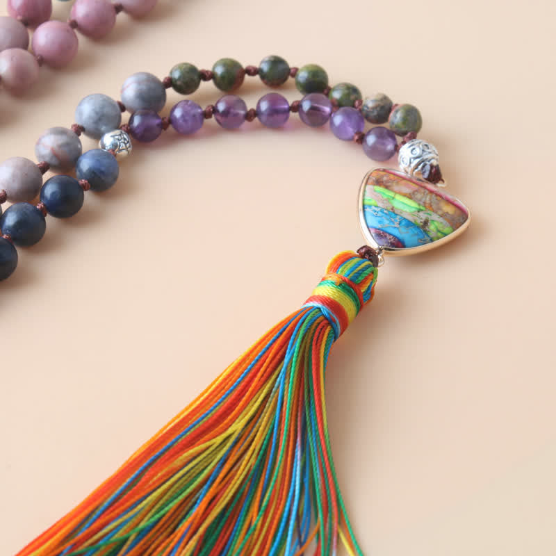 Collier à pampilles en 108 perles de Mala en pierre naturelle Olivenorma