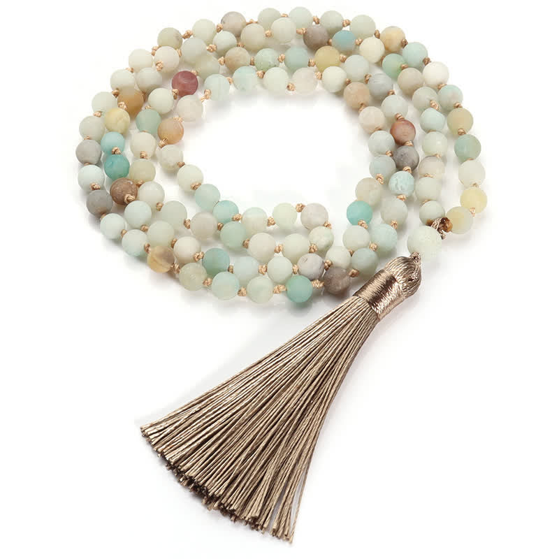 Collier avec pendentif à pampilles en 108 perles d'amazonite de Mala Olivenorma