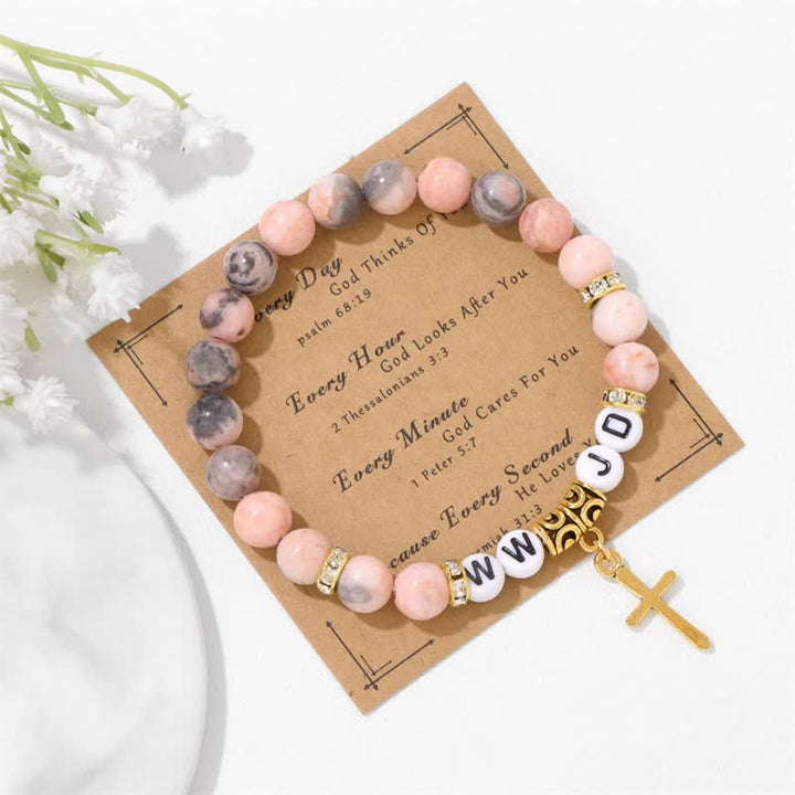 Bracelet pendentif croix WWJD en perles de pierre naturelle Olivenorma