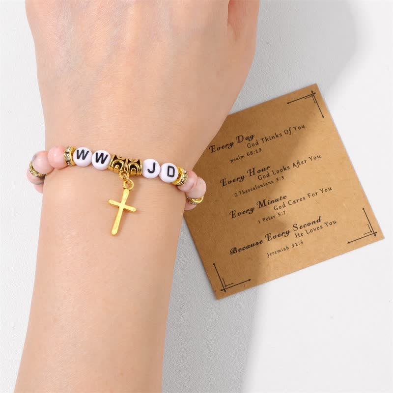 Bracelet pendentif croix WWJD en perles de pierre naturelle Olivenorma