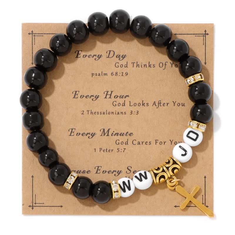 Bracelet pendentif croix WWJD en perles de pierre naturelle Olivenorma