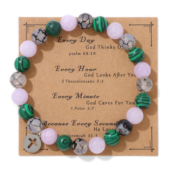 Bracelet pendentif croix en perles de pierre naturelle Olivenorma de 8 mm