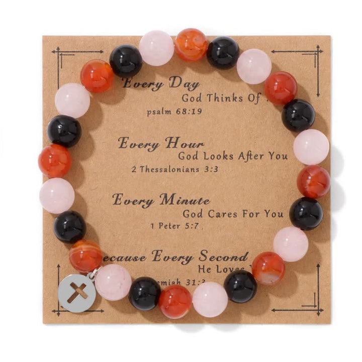 Bracelet pendentif croix en perles de pierre naturelle Olivenorma de 8 mm