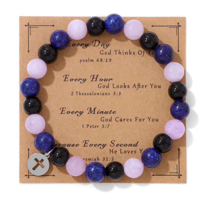 Bracelet pendentif croix en perles de pierre naturelle Olivenorma de 8 mm