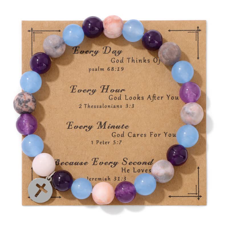 Bracelet pendentif croix en perles de pierre naturelle Olivenorma de 8 mm