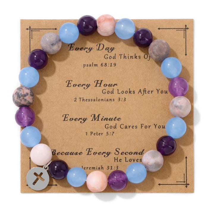 Bracelet pendentif croix en perles de pierre naturelle Olivenorma de 8 mm