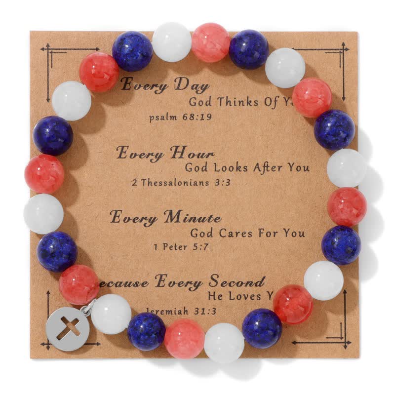 Bracelet pendentif croix en perles de pierre naturelle Olivenorma de 8 mm