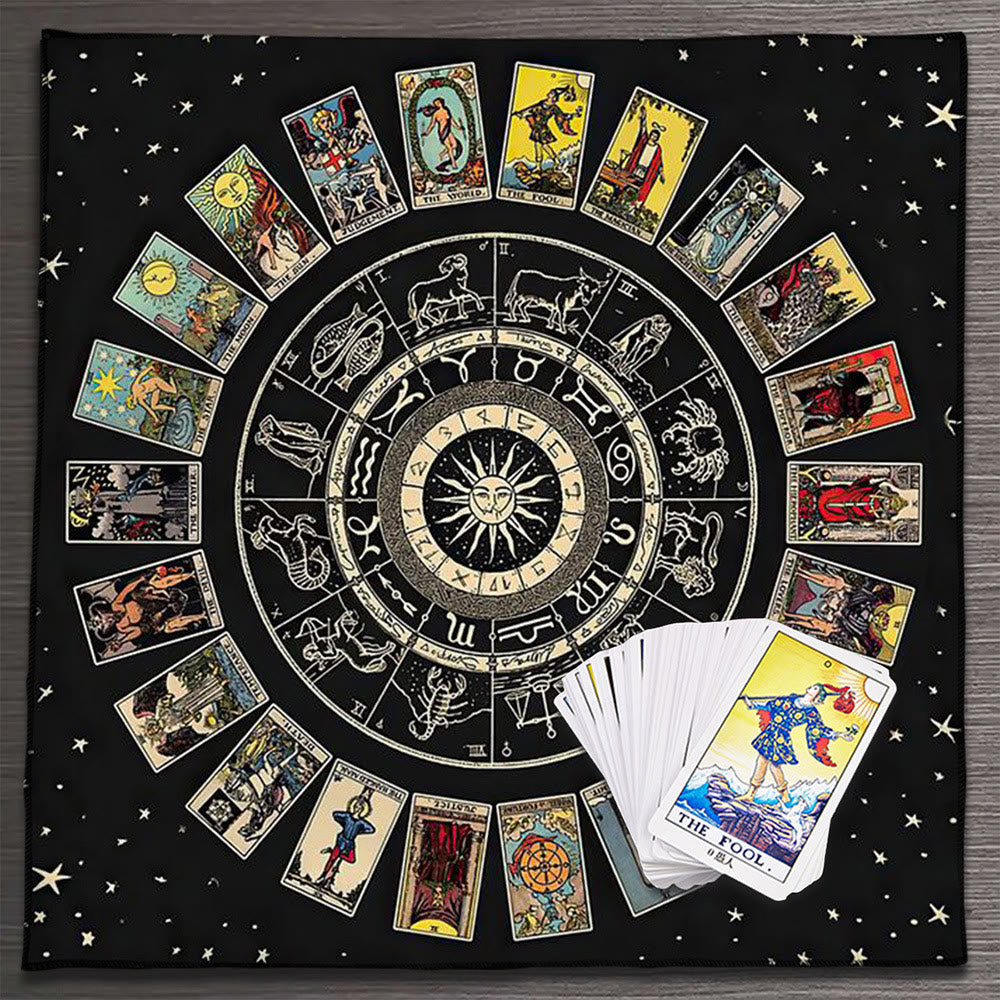 Nappe de tarot divinatoire avec phases lunaires et mandala Olivenorma
