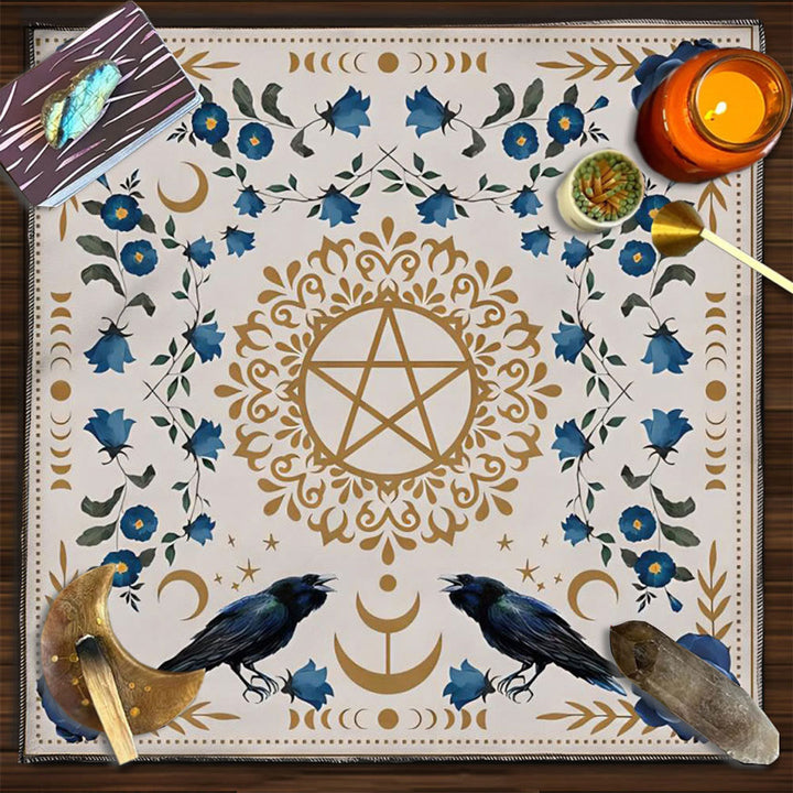 Nappe de tarot divinatoire avec phases lunaires et mandala Olivenorma