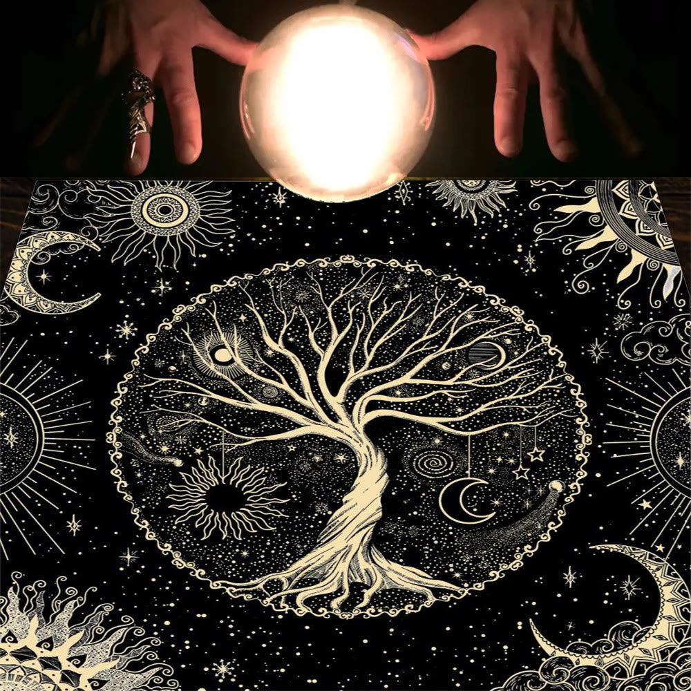 Nappe de tarot divinatoire avec phases lunaires et mandala Olivenorma