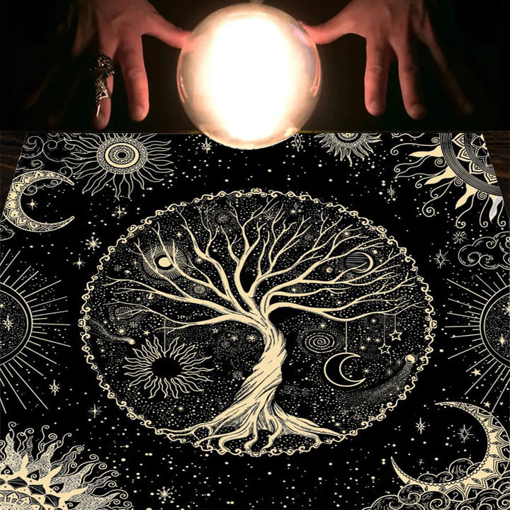 Nappe de tarot divinatoire avec phases lunaires et mandala Olivenorma