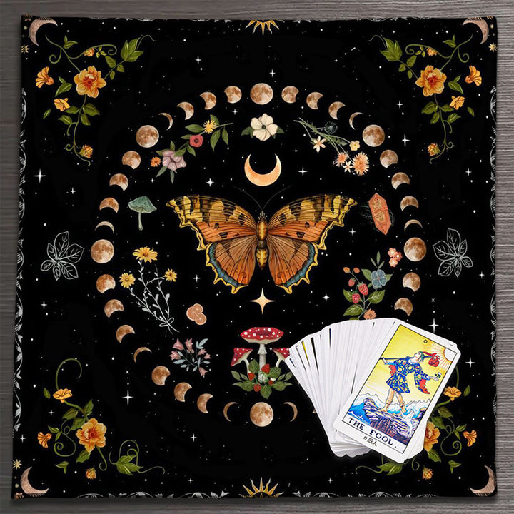 Nappe de tarot divinatoire avec phases lunaires et mandala Olivenorma
