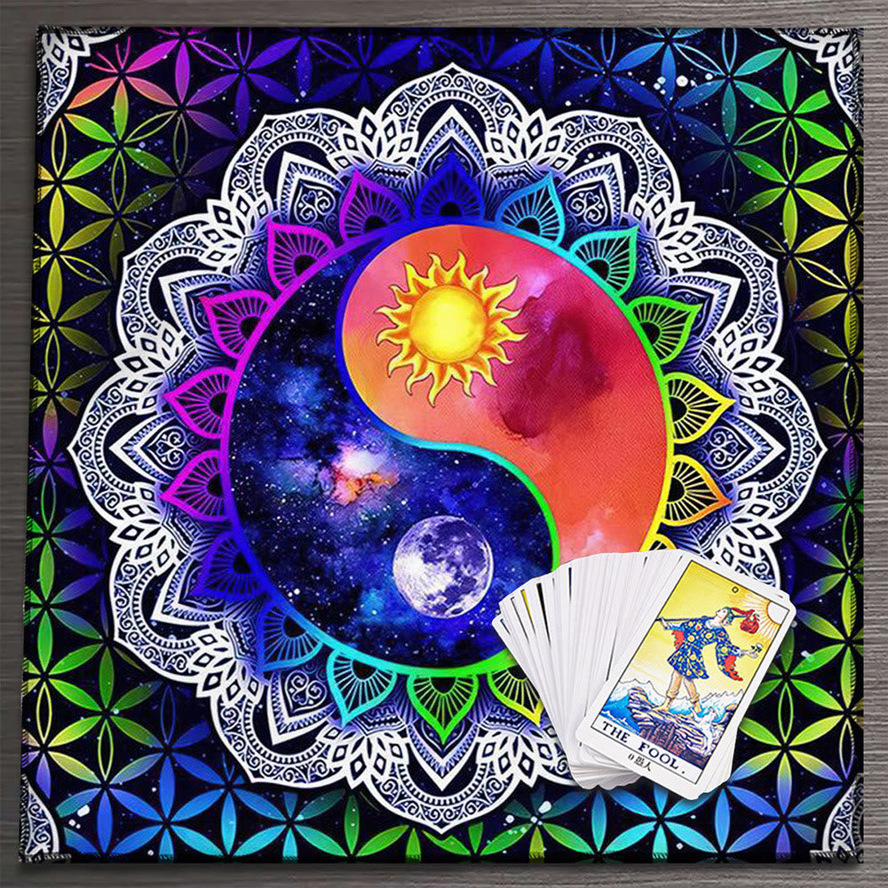Nappe de tarot divinatoire avec phases lunaires et mandala Olivenorma