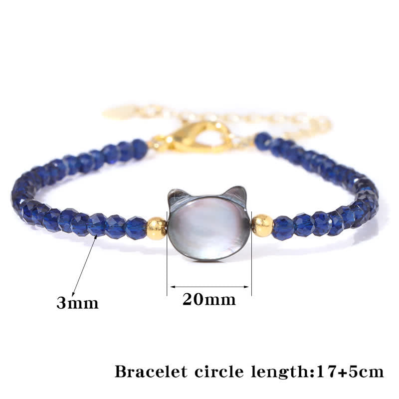 Bracelet pendentif tête de chat en coquillage et perles en pierre naturelle Olivenorma de 3 mm