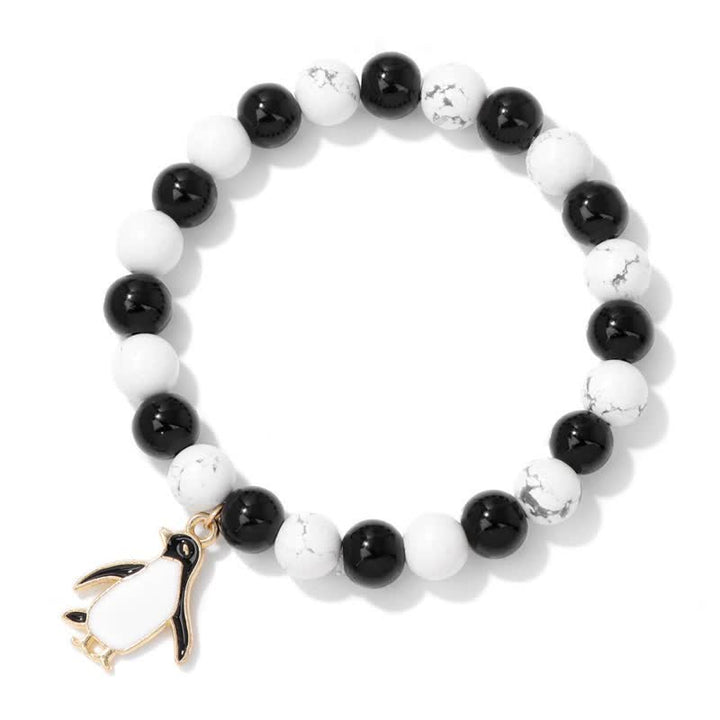 Bracelet pendentif pingouin de dessin animé en perles de pierre naturelle Olivenorma de 8 mm