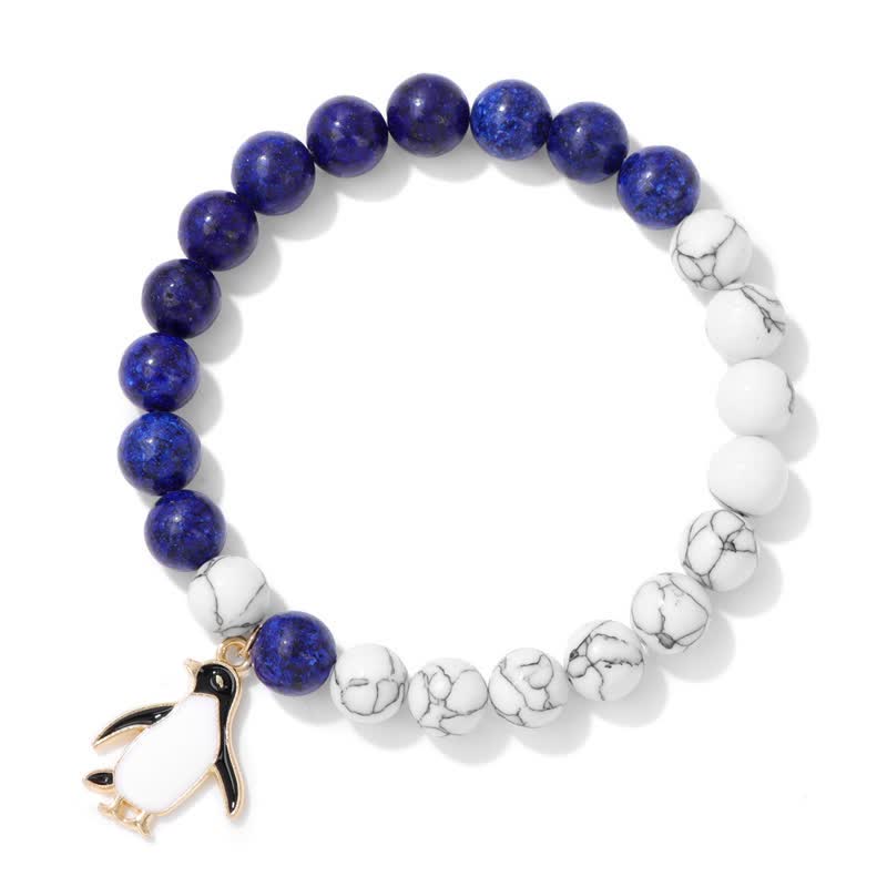 Bracelet pendentif pingouin de dessin animé en perles de pierre naturelle Olivenorma de 8 mm