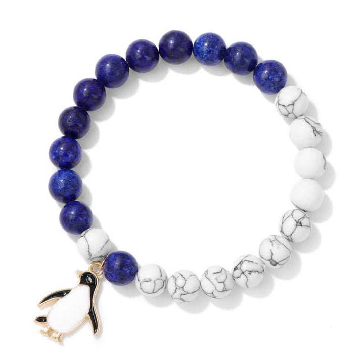 Bracelet pendentif pingouin de dessin animé en perles de pierre naturelle Olivenorma de 8 mm