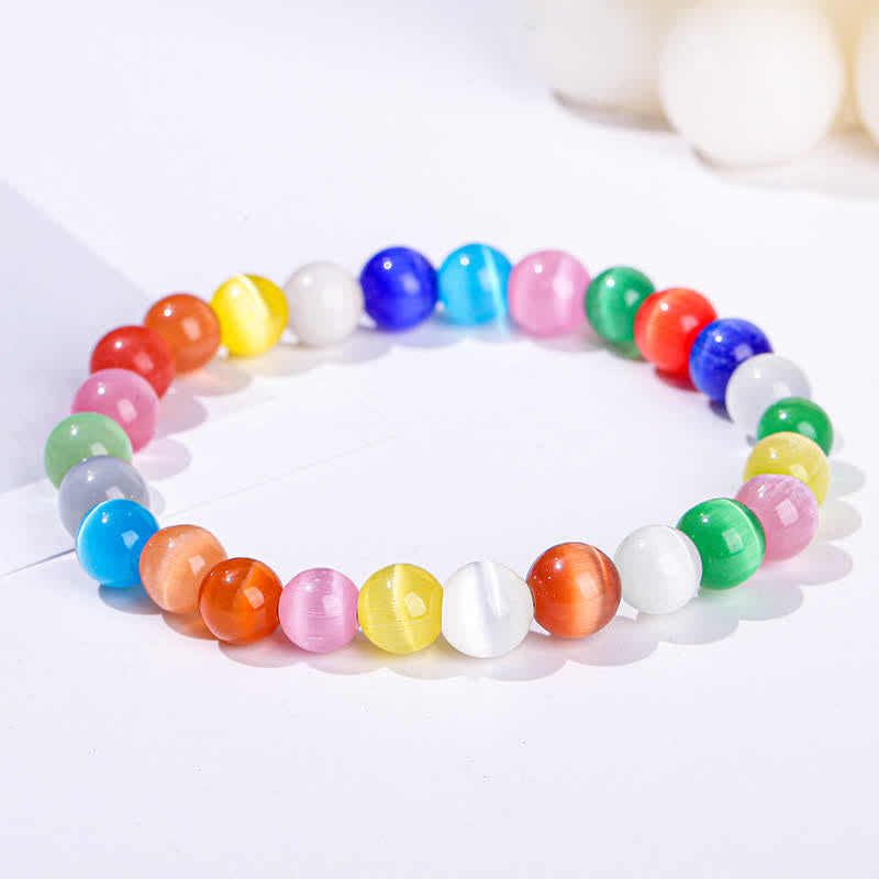 Bracelet en perles de pierre œil de chat coloré Olivenorma 6-10 mm