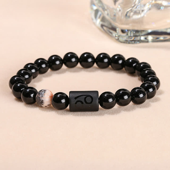 Bracelet en perles d'obsidienne naturelle Olivenorma de 8 mm avec signe du zodiaque
