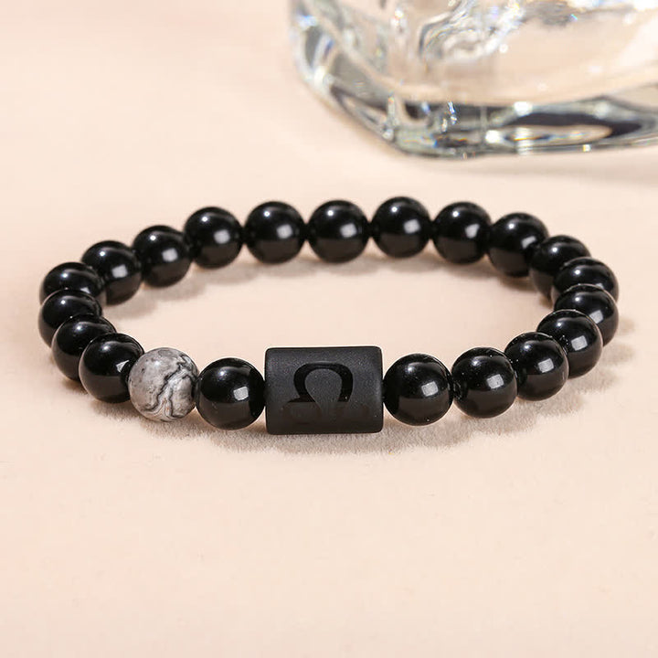 Bracelet en perles d'obsidienne naturelle Olivenorma de 8 mm avec signe du zodiaque