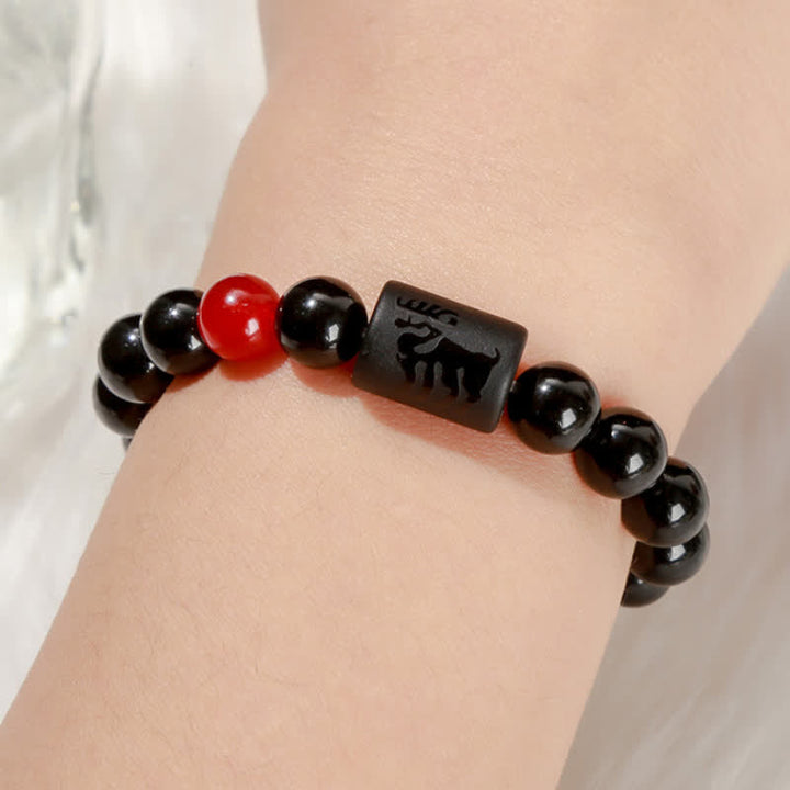 Bracelet en perles d'obsidienne naturelle Olivenorma de 8 mm avec signe du zodiaque