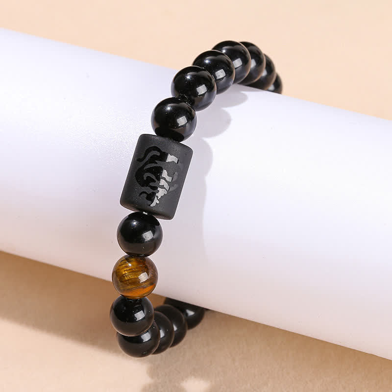 Bracelet en perles d'obsidienne naturelle Olivenorma de 8 mm avec signe du zodiaque