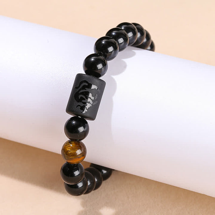 Bracelet en perles d'obsidienne naturelle Olivenorma de 8 mm avec signe du zodiaque