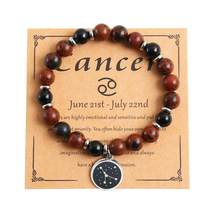 Bracelet en acier inoxydable avec perles en pierre naturelle et signe du zodiaque Olivenorma