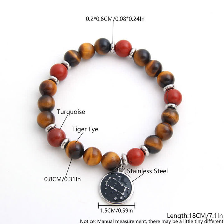 Bracelet en acier inoxydable avec perles en pierre naturelle et signe du zodiaque Olivenorma