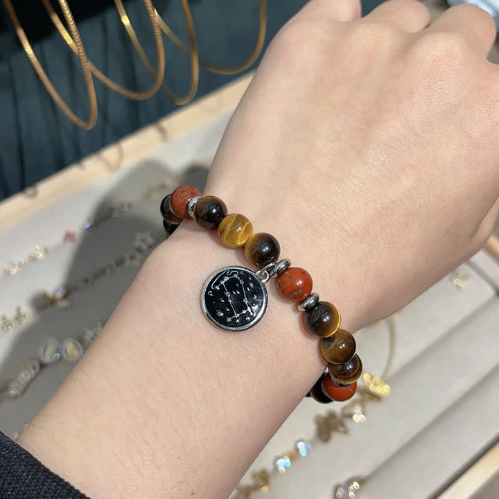 Bracelet en acier inoxydable avec perles en pierre naturelle et signe du zodiaque Olivenorma