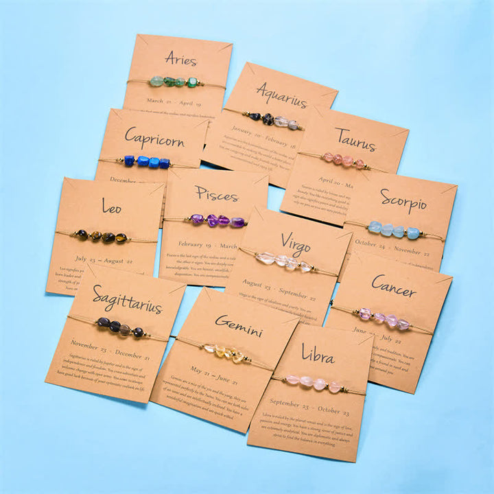 Bracelet réglable en perles de pierre irrégulières Olivenorma avec signes astrologiques