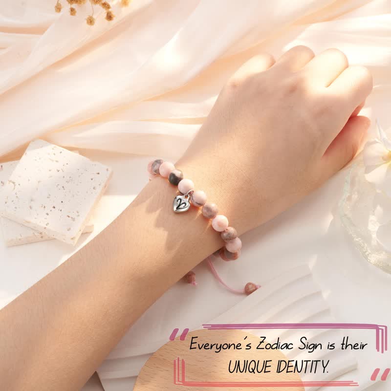 Bracelet pendentif en forme de cœur du zodiaque avec perles de tourmaline prune Olivenorma