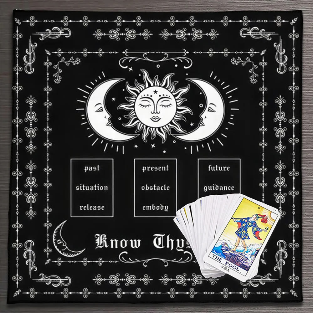 Nappe de tarot Olivenorma Connais-toi-même toi-même Lune et Soleil