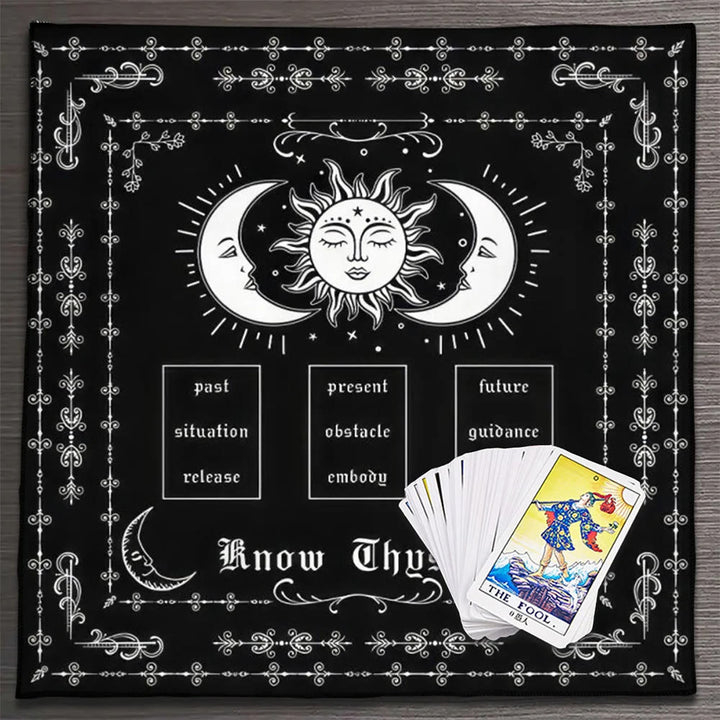 Nappe de tarot Olivenorma Connais-toi-même toi-même Lune et Soleil