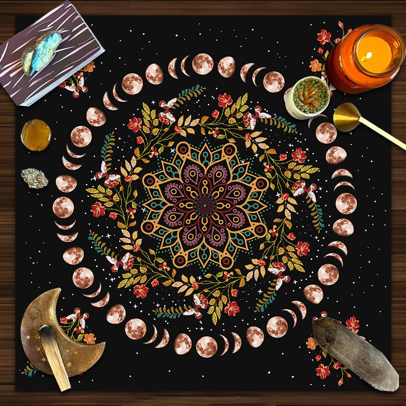 Nappe de tarot astrologique avec mandala des phases de la lune Olivenorma