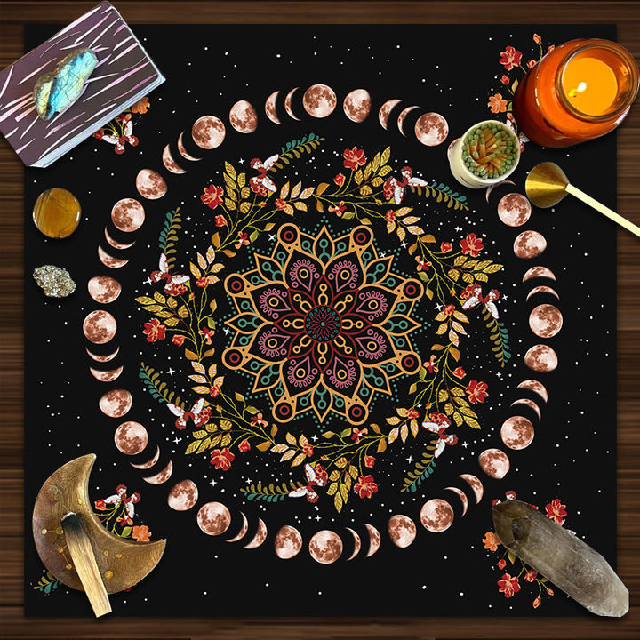 Nappe de tarot astrologique avec mandala des phases de la lune Olivenorma