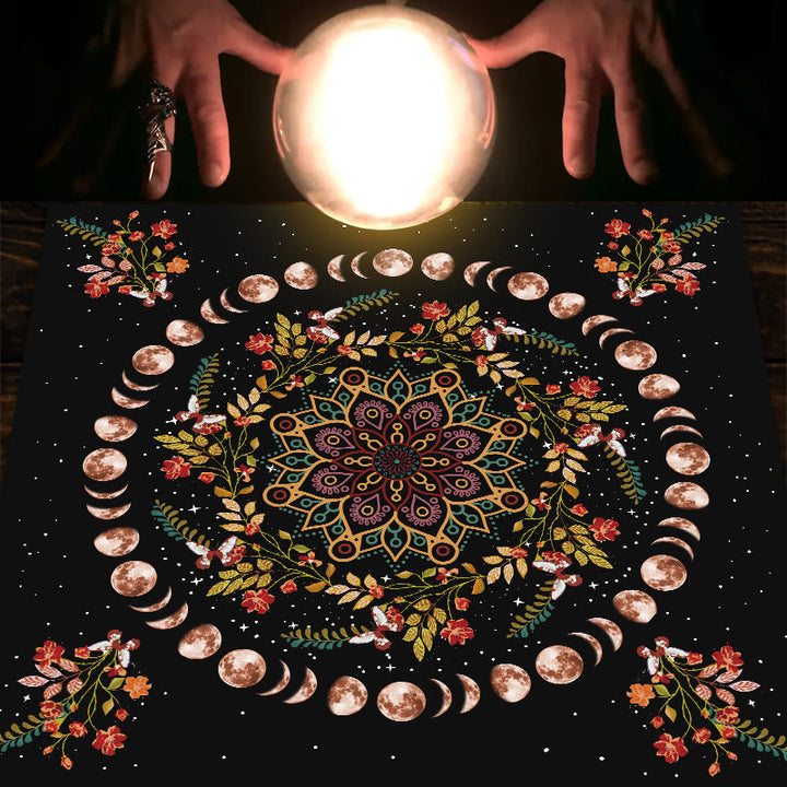 Nappe de tarot astrologique avec mandala des phases de la lune Olivenorma