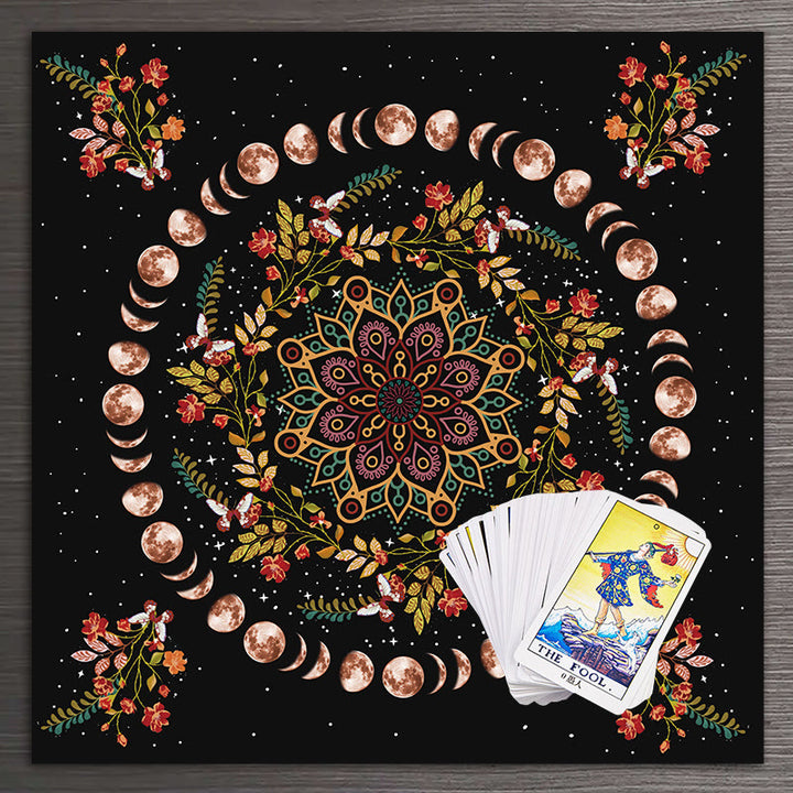 Nappe de tarot astrologique avec mandala des phases de la lune Olivenorma