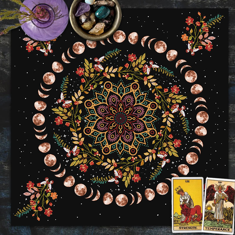 Nappe de tarot astrologique avec mandala des phases de la lune Olivenorma