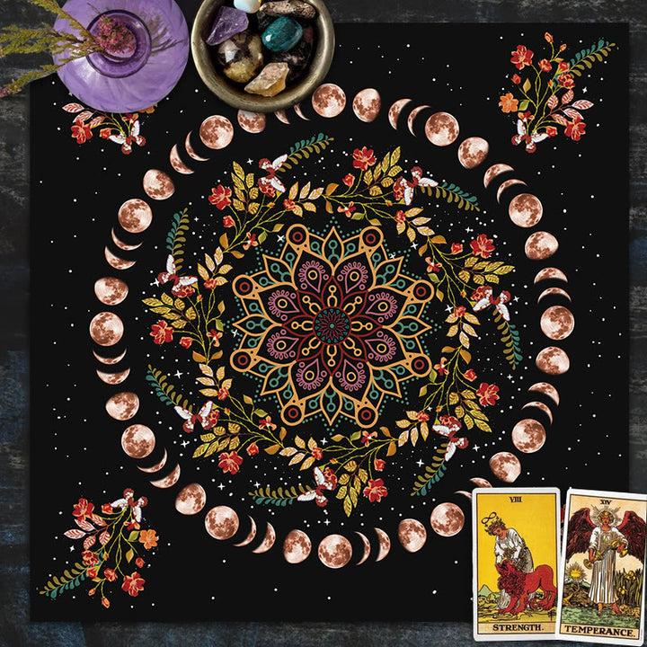 Nappe de tarot astrologique avec mandala des phases de la lune Olivenorma